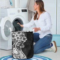 Polynesian Women's Day Laundry Basket Black Hibiscus Flowers With Polynesian Pattern