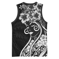Polynesian Women's Day Basketball Jersey Black Hibiscus Flowers With Polynesian Pattern