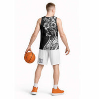 Polynesian Women's Day Basketball Jersey Black Hibiscus Flowers With Polynesian Pattern