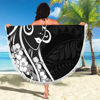 Polynesian Women's Day Beach Blanket Black Hibiscus Flowers With Polynesian Pattern