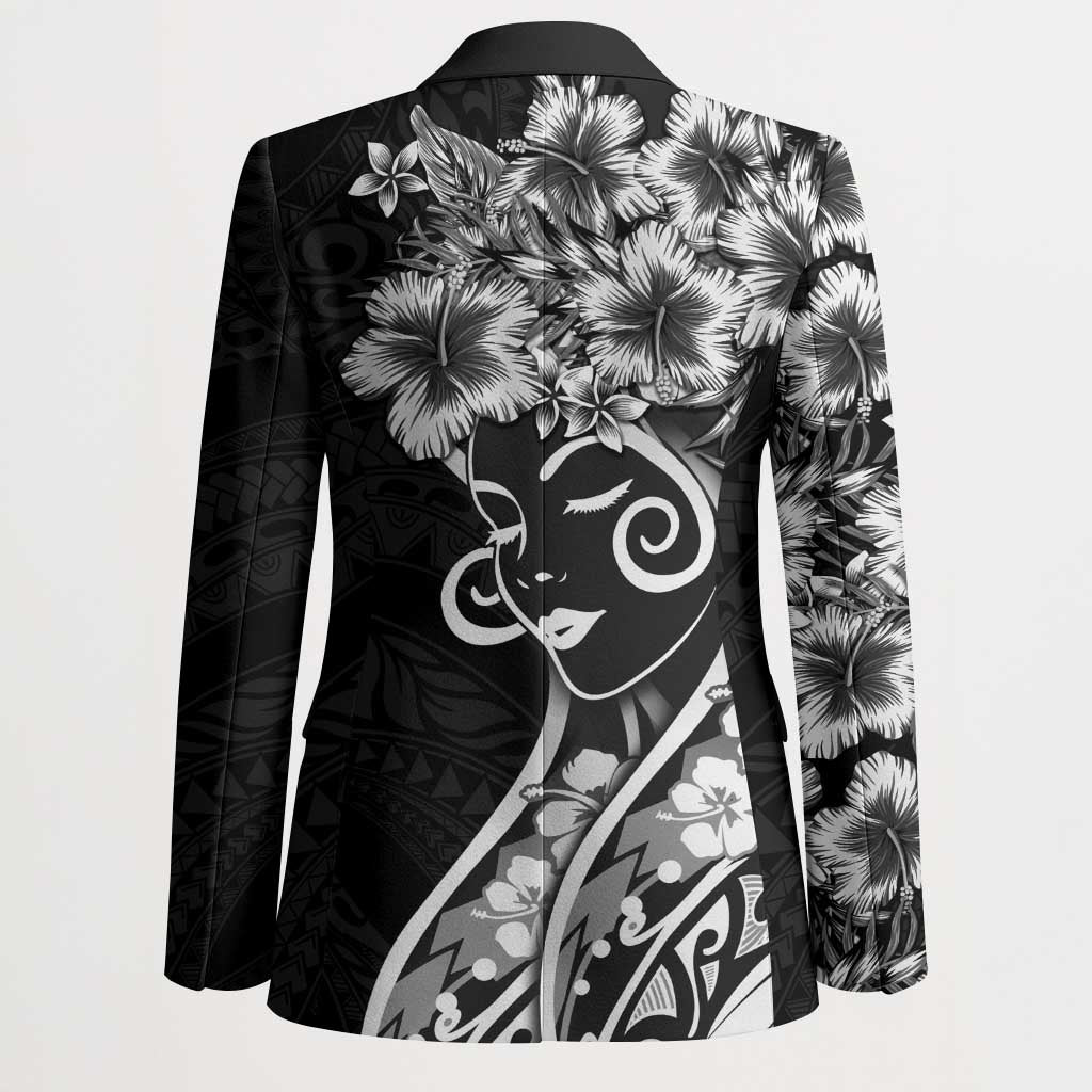Polynesian Women's Day Blazer Black Hibiscus Flowers With Polynesian Pattern