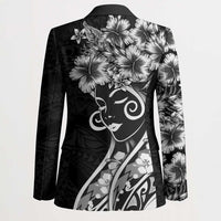 Polynesian Women's Day Blazer Black Hibiscus Flowers With Polynesian Pattern