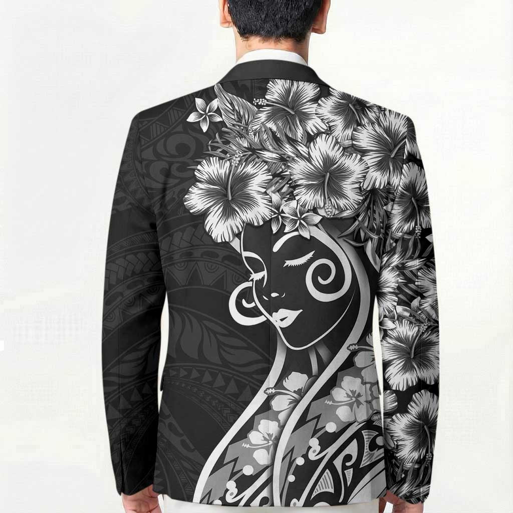 Polynesian Women's Day Blazer Black Hibiscus Flowers With Polynesian Pattern