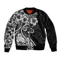 Polynesian Women's Day Bomber Jacket Black Hibiscus Flowers With Polynesian Pattern