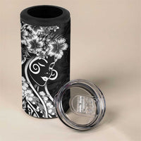 Polynesian Women's Day 4 in 1 Can Cooler Tumbler Black Hibiscus Flowers With Polynesian Pattern
