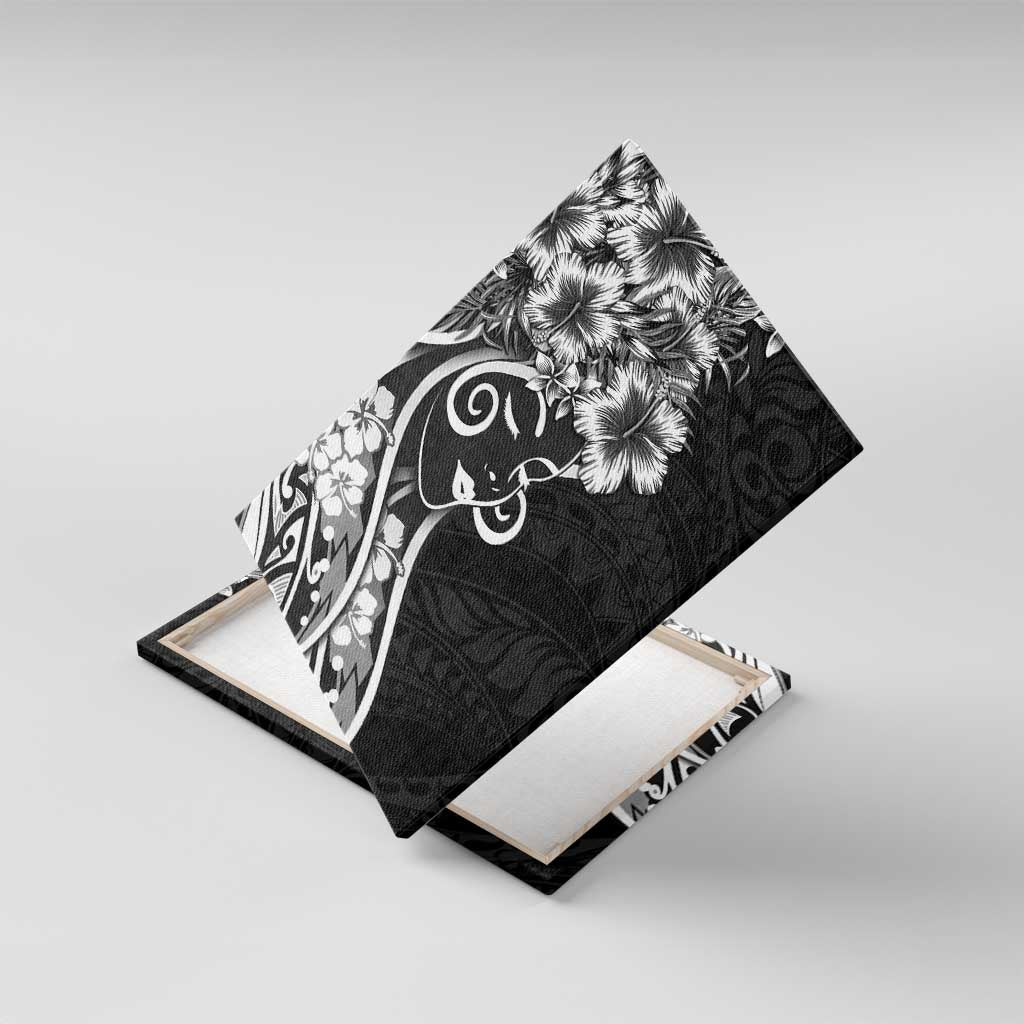 Polynesian Women's Day Canvas Wall Art Black Hibiscus Flowers With Polynesian Pattern