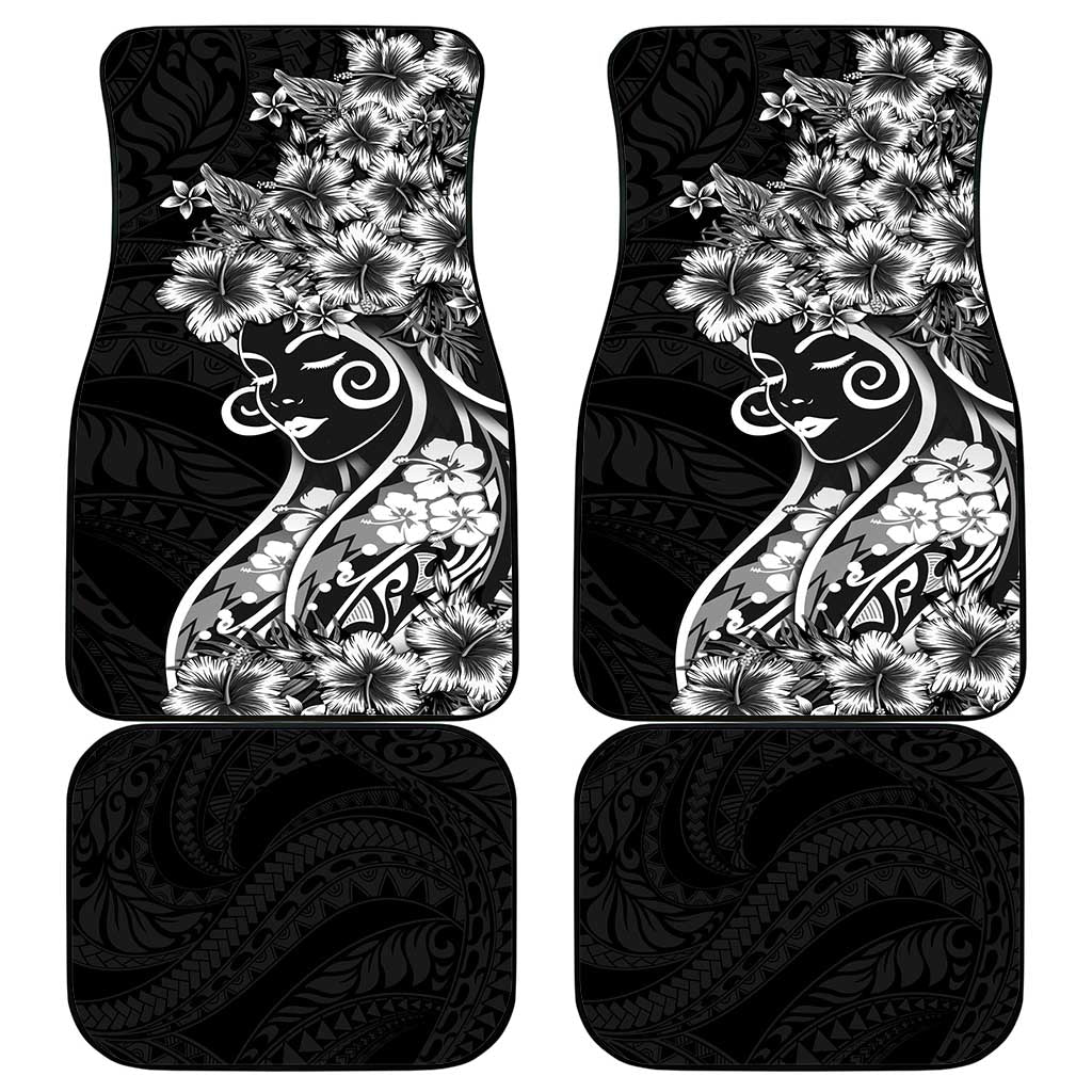 Polynesian Women's Day Car Mats Black Hibiscus Flowers With Polynesian Pattern