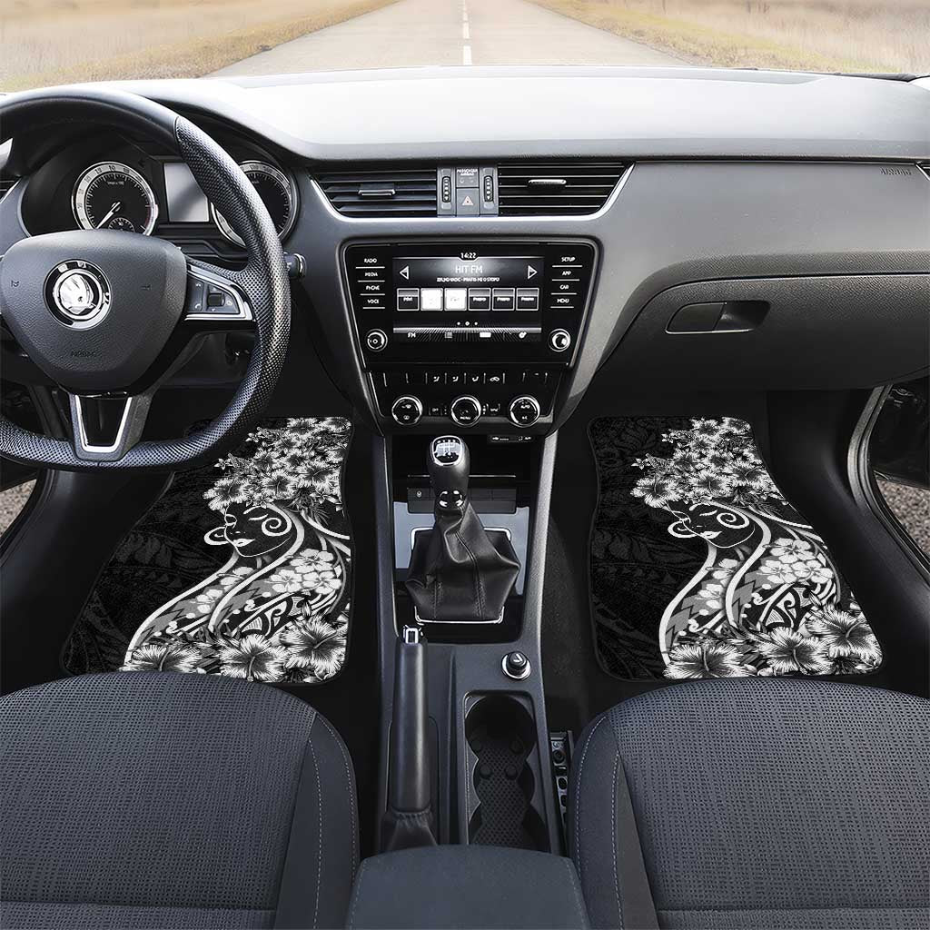 Polynesian Women's Day Car Mats Black Hibiscus Flowers With Polynesian Pattern