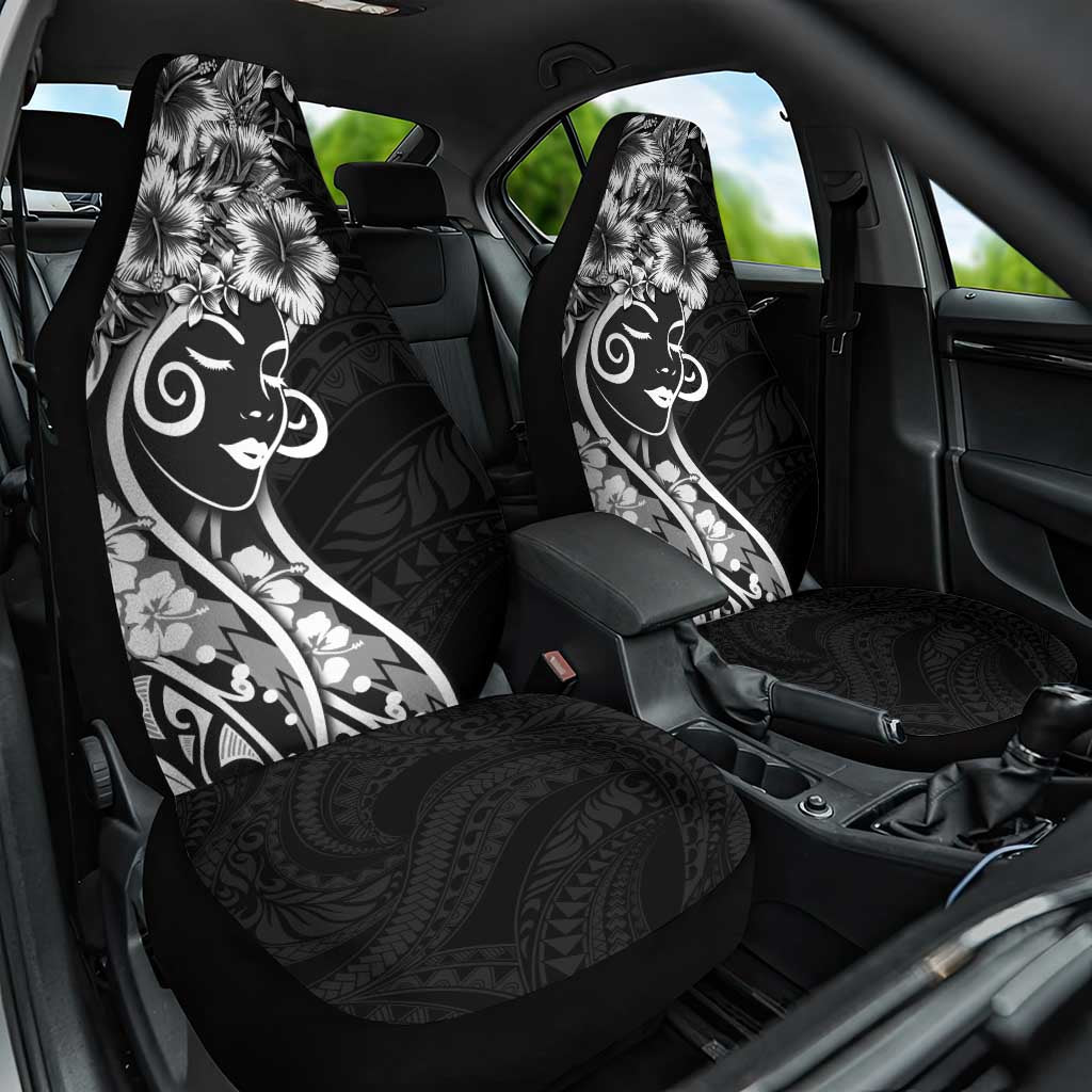Polynesian Women's Day Car Seat Cover Black Hibiscus Flowers With Polynesian Pattern