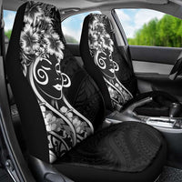 Polynesian Women's Day Car Seat Cover Black Hibiscus Flowers With Polynesian Pattern