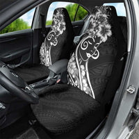 Polynesian Women's Day Car Seat Cover Black Hibiscus Flowers With Polynesian Pattern