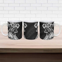 Polynesian Women's Day Ceramic Mug Black Hibiscus Flowers With Polynesian Pattern
