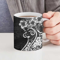 Polynesian Women's Day Ceramic Mug Black Hibiscus Flowers With Polynesian Pattern