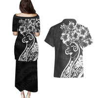 Polynesian Women's Day Couples Matching Puletasi and Hawaiian Shirt Black Hibiscus Flowers With Polynesian Pattern