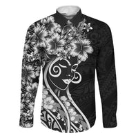 Polynesian Women's Day Family Matching Mermaid Dress and Hawaiian Shirt Black Hibiscus Flowers With Polynesian Pattern LT05 Dad's Shirt - Long Sleeve Black - Polynesian Pride