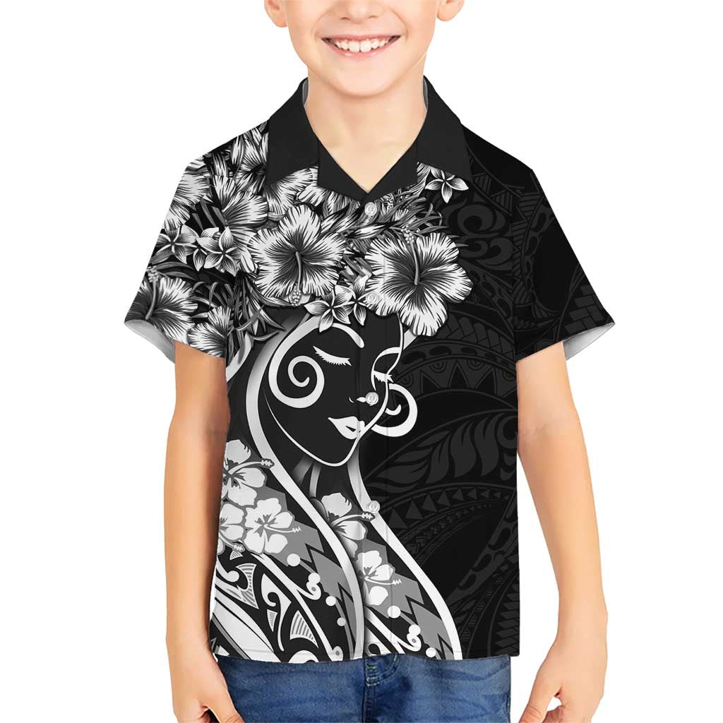 Polynesian Women's Day Family Matching Mermaid Dress and Hawaiian Shirt Black Hibiscus Flowers With Polynesian Pattern LT05 Son's Shirt Black - Polynesian Pride