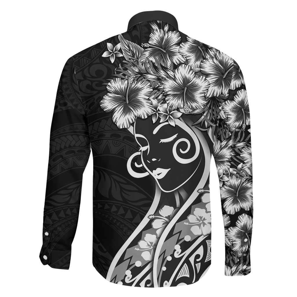 Polynesian Women's Day Family Matching Off Shoulder Maxi Dress and Hawaiian Shirt Black Hibiscus Flowers With Polynesian Pattern