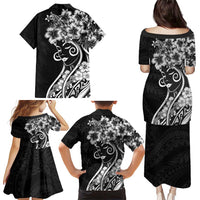 Polynesian Women's Day Family Matching Puletasi and Hawaiian Shirt Black Hibiscus Flowers With Polynesian Pattern