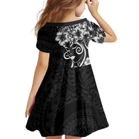 Polynesian Women's Day Family Matching Summer Maxi Dress and Hawaiian Shirt Black Hibiscus Flowers With Polynesian Pattern