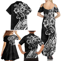 Polynesian Women's Day Family Matching Summer Maxi Dress and Hawaiian Shirt Black Hibiscus Flowers With Polynesian Pattern