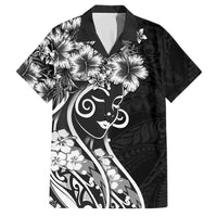Polynesian Women's Day Family Matching Tank Maxi Dress and Hawaiian Shirt Black Hibiscus Flowers With Polynesian Pattern LT05 Dad's Shirt - Short Sleeve Black - Polynesian Pride
