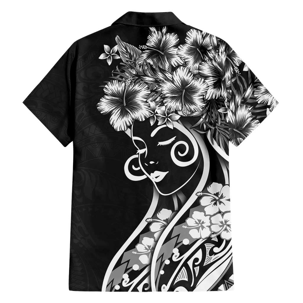 Polynesian Women's Day Hawaiian Shirt Black Hibiscus Flowers With Polynesian Pattern