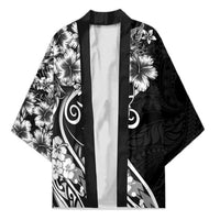 Polynesian Women's Day Kimono Black Hibiscus Flowers With Polynesian Pattern