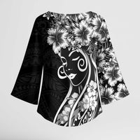 Polynesian Women's Day Kimono Sleeve Blouse Black Hibiscus Flowers With Polynesian Pattern