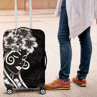 Polynesian Women's Day Luggage Cover Black Hibiscus Flowers With Polynesian Pattern