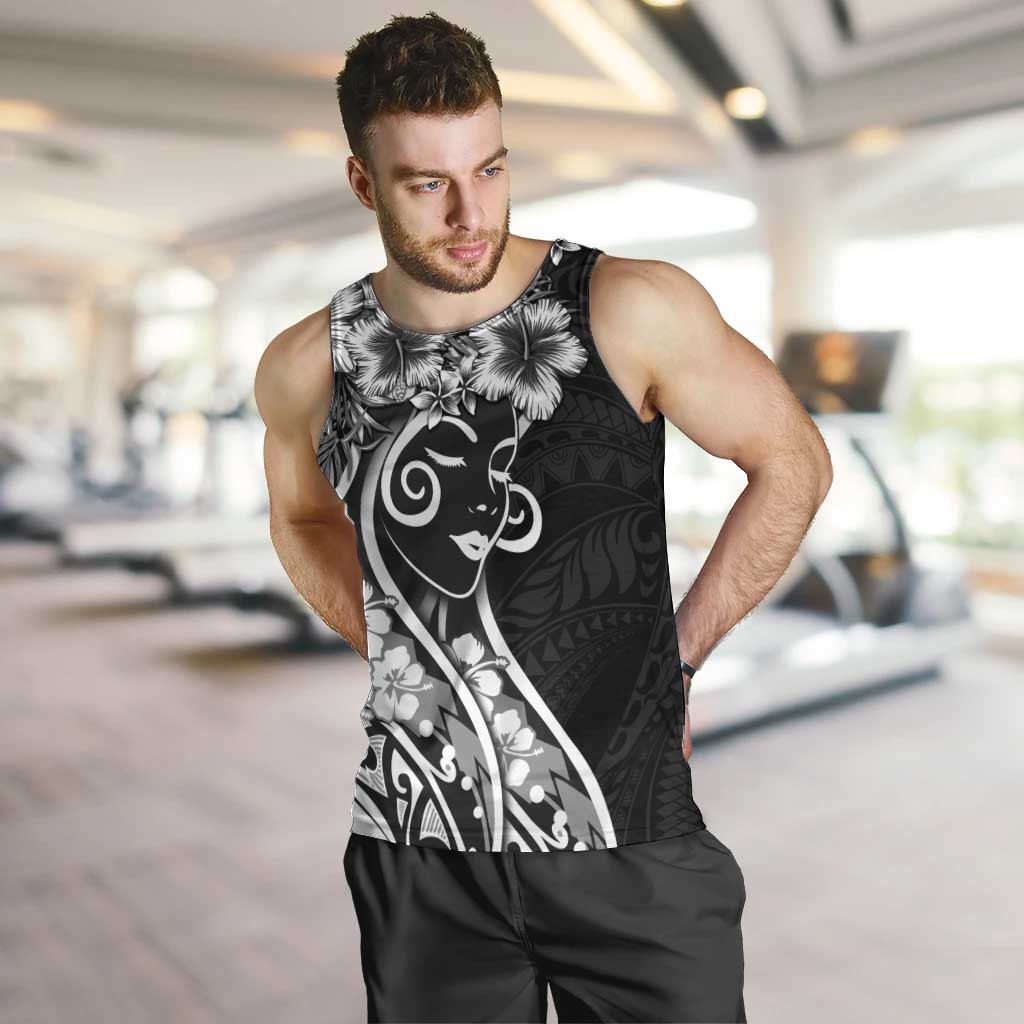 Polynesian Women's Day Men Tank Top Black Hibiscus Flowers With Polynesian Pattern