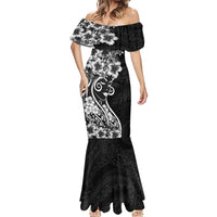 Polynesian Women's Day Mermaid Dress Black Hibiscus Flowers With Polynesian Pattern