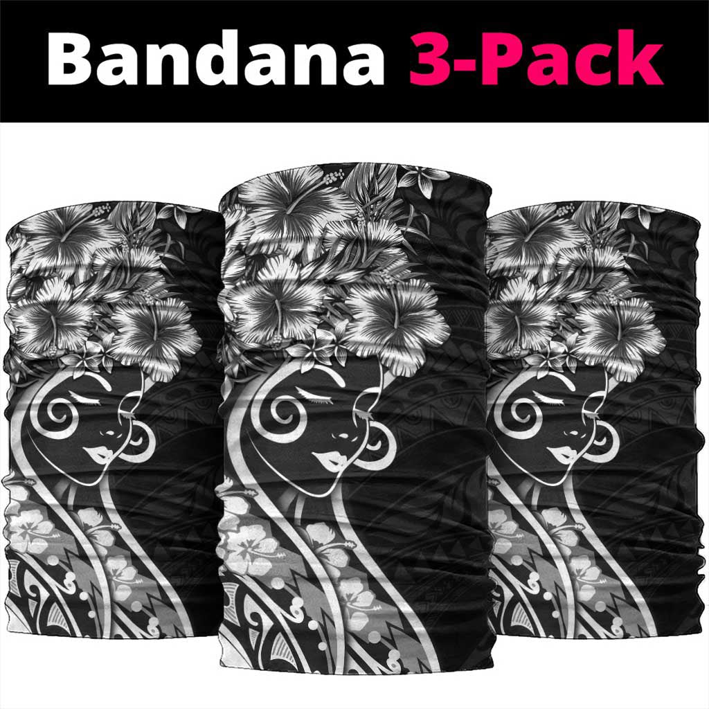 Polynesian Women's Day Neck Gaiter Black Hibiscus Flowers With Polynesian Pattern