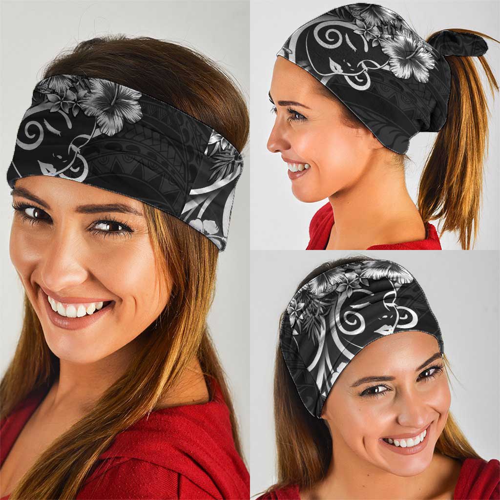 Polynesian Women's Day Neck Gaiter Black Hibiscus Flowers With Polynesian Pattern