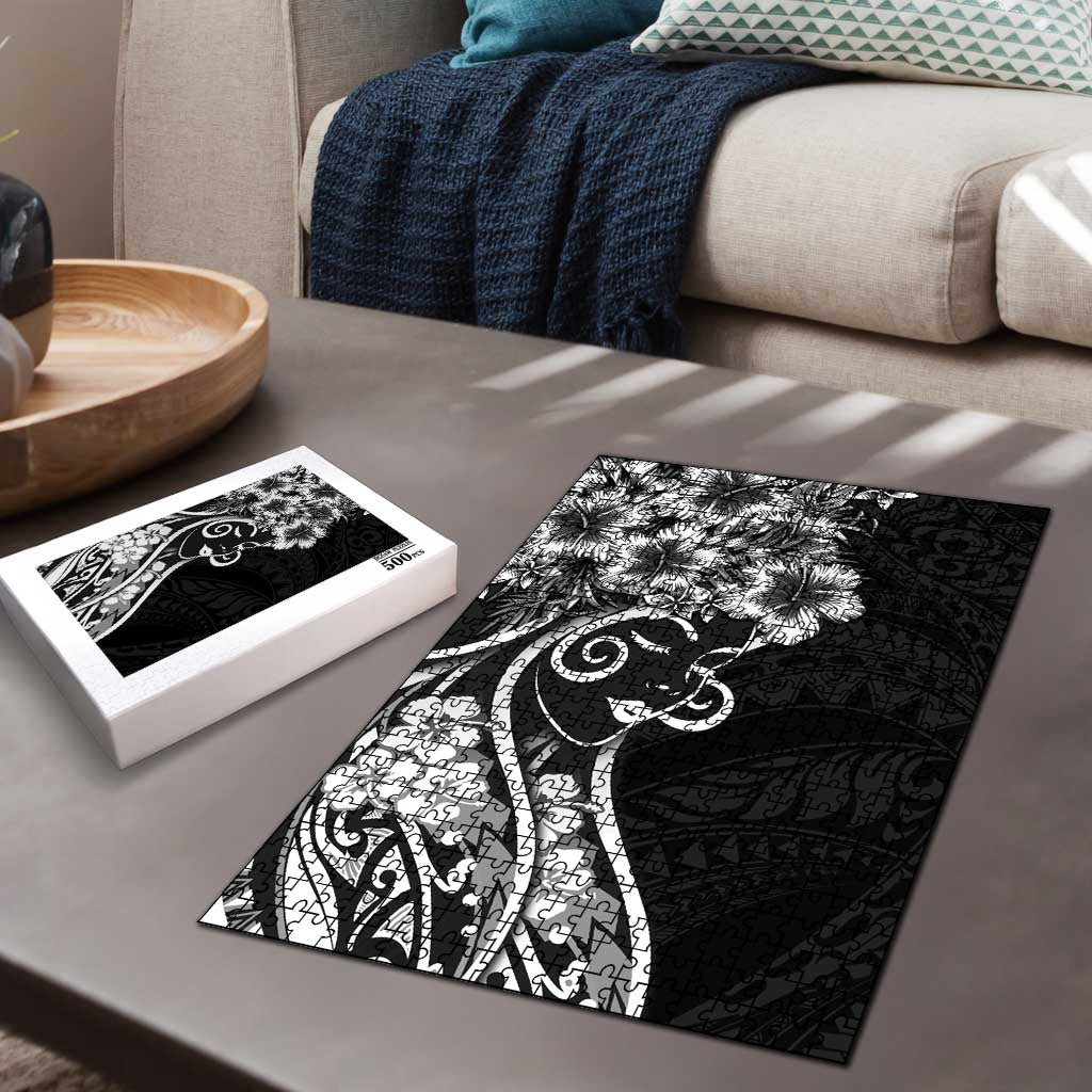 Polynesian Women's Day Puzzle Black Hibiscus Flowers With Polynesian Pattern