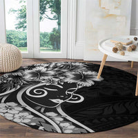 Polynesian Women's Day Round Carpet Black Hibiscus Flowers With Polynesian Pattern