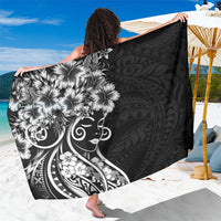 Polynesian Women's Day Sarong Black Hibiscus Flowers With Polynesian Pattern