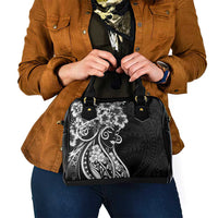 Polynesian Women's Day Shoulder Handbag Black Hibiscus Flowers With Polynesian Pattern