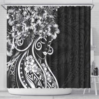 Polynesian Women's Day Shower Curtain Black Hibiscus Flowers With Polynesian Pattern