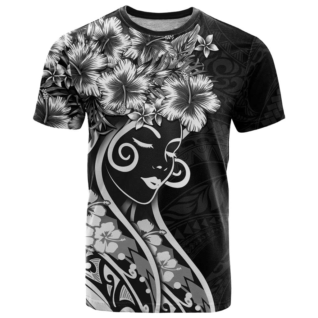 Polynesian Women's Day T Shirt Black Hibiscus Flowers With Polynesian Pattern