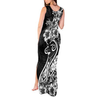 Polynesian Women's Day Tank Maxi Dress Black Hibiscus Flowers With Polynesian Pattern