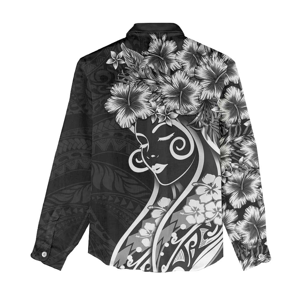 Polynesian Women's Day Women Casual Shirt Black Hibiscus Flowers With Polynesian Pattern