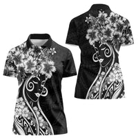 Polynesian Women's Day Women Polo Shirt Black Hibiscus Flowers With Polynesian Pattern