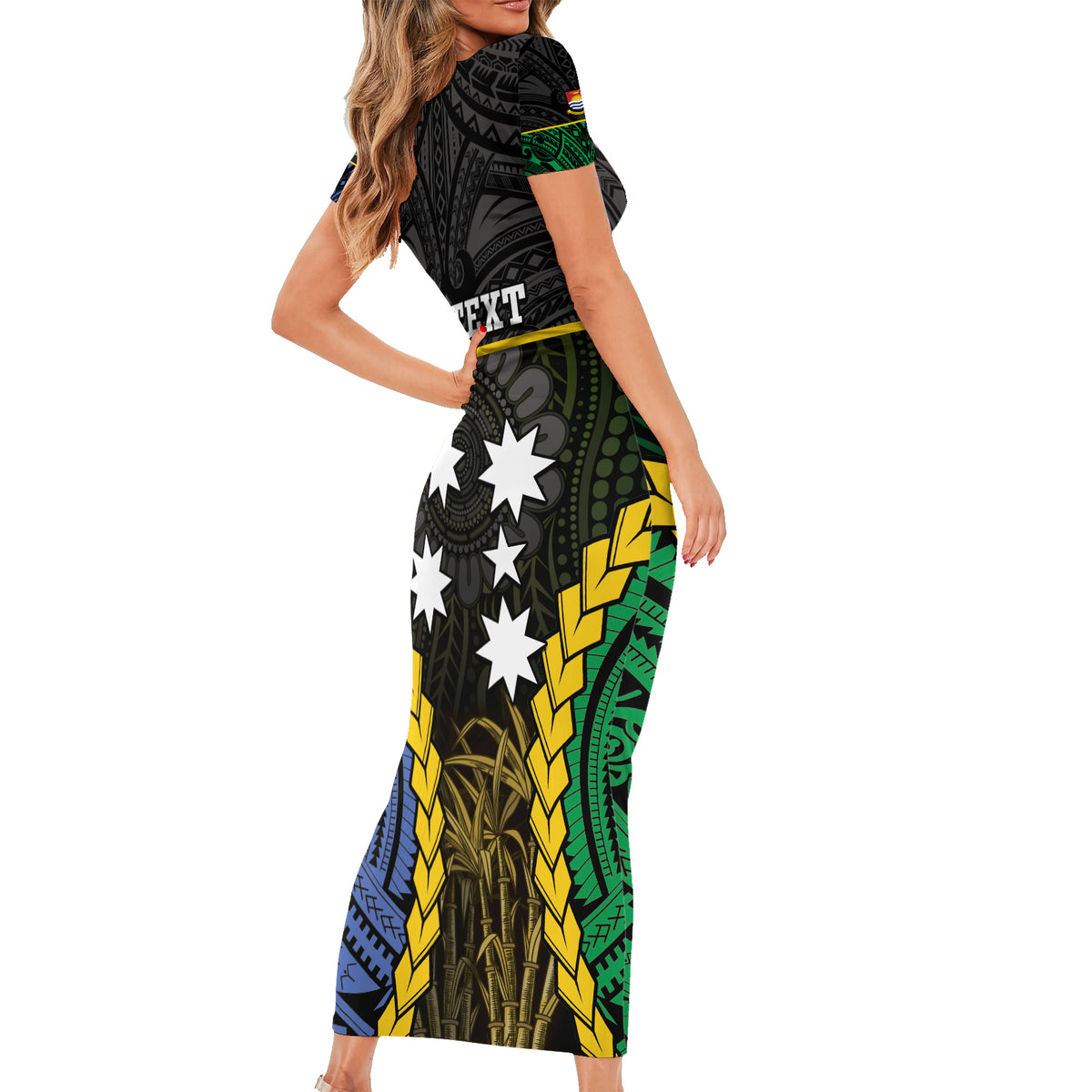 Personalised South Sea Islanders And Gilbert Islands Short Sleeve Bodycon Dress Kanakas Polynesian Pattern
