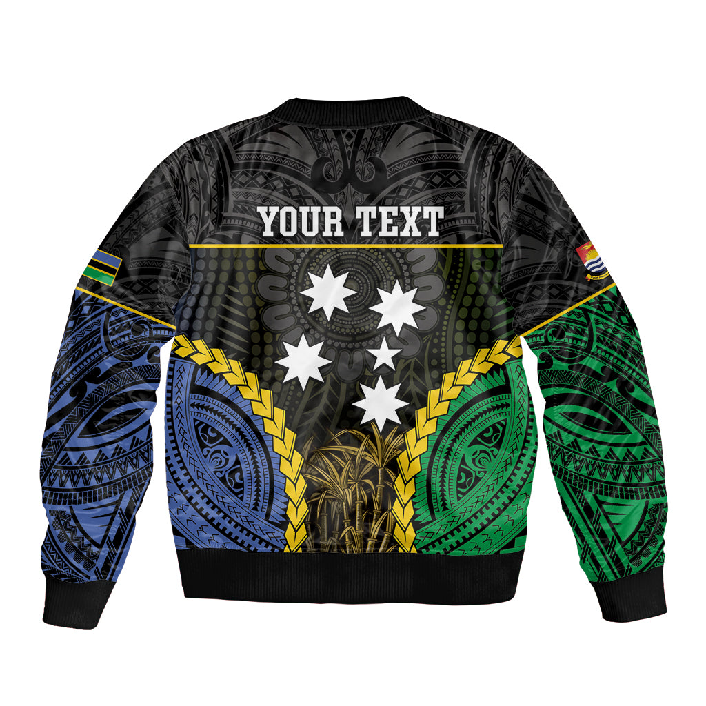 Personalised South Sea Islanders And Gilbert Islands Sleeve Zip Bomber Jacket Kanakas Polynesian Pattern