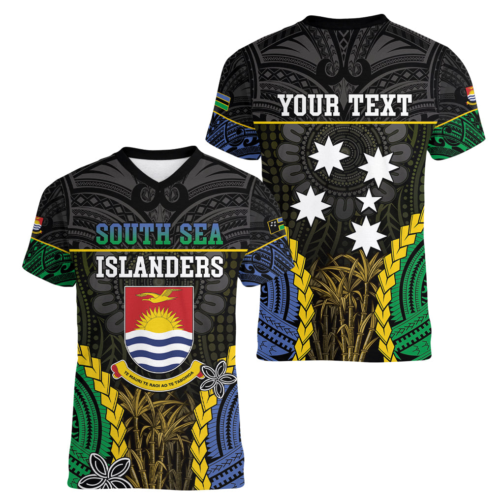 Personalised South Sea Islanders And Gilbert Islands Women V-Neck T-Shirt Kanakas Polynesian Pattern