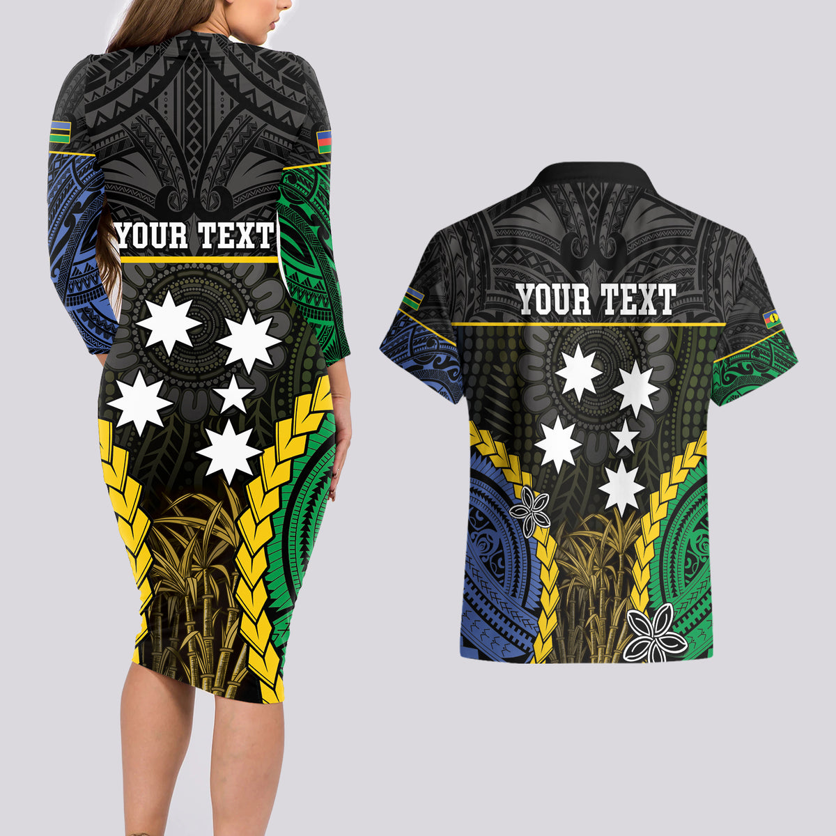 Personalised South Sea Islanders And New Caledonia Couples Matching Long Sleeve Bodycon Dress and Hawaiian Shirt Kanakas Polynesian Pattern