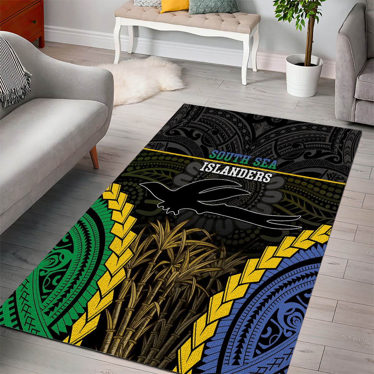 South Sea Islanders And New Ireland Area Rug Kanakas Polynesian Pattern