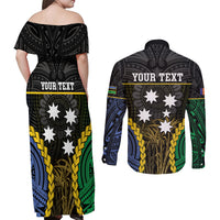 Personalised South Sea Islanders And New Ireland Couples Matching Off Shoulder Maxi Dress and Long Sleeve Button Shirt Kanakas Polynesian Pattern LT05 - Polynesian Pride