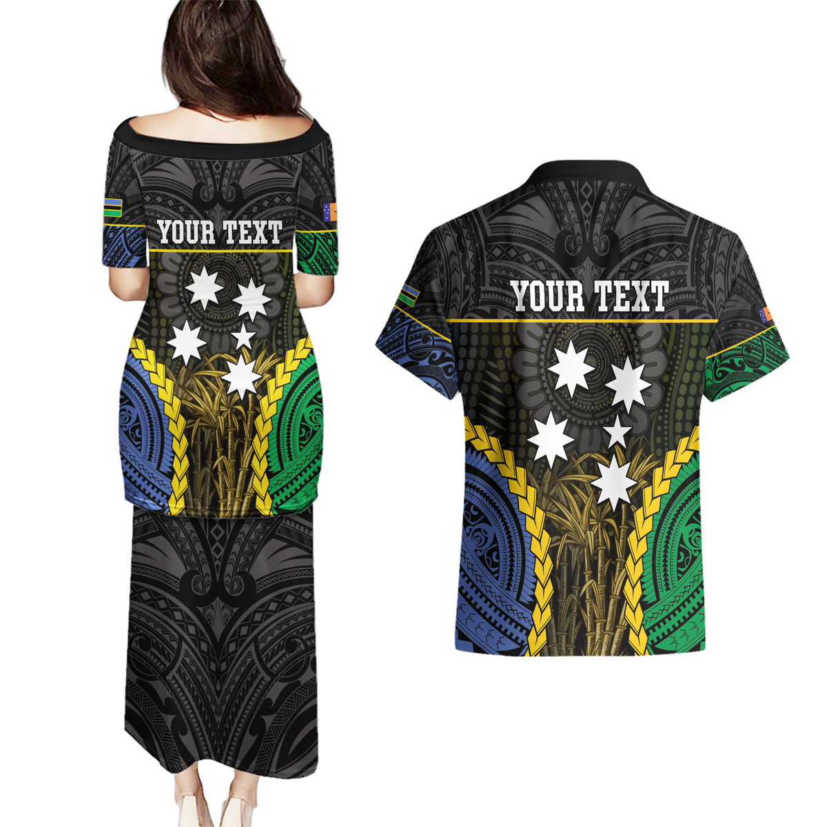 Personalised South Sea Islanders And New Ireland Couples Matching Puletasi and Hawaiian Shirt Kanakas Polynesian Pattern