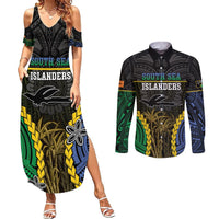 Personalised South Sea Islanders And New Ireland Couples Matching Summer Maxi Dress and Long Sleeve Button Shirt Kanakas Polynesian Pattern LT05 Black - Polynesian Pride